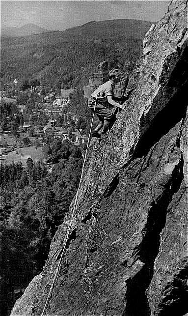 Reibungskleterei: Hier Scharfenstein (Oybiner Felsen) Zittauer Gebirge